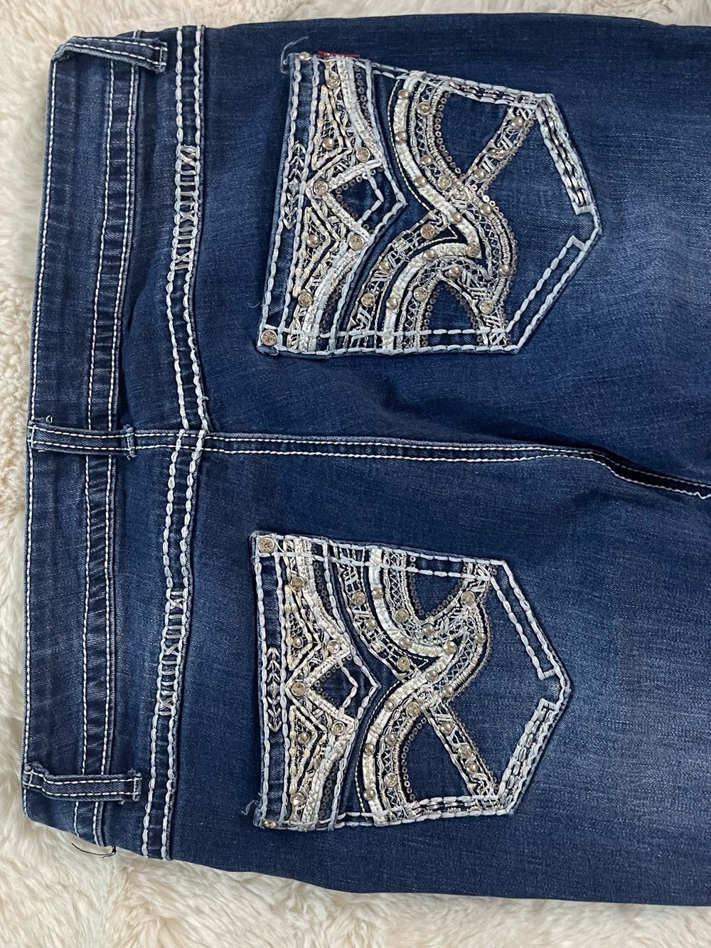 Love You Jeans Dark Wash Rhinestone Thick Stitch Jeans - Size 15/16 - Picture 7 of 9